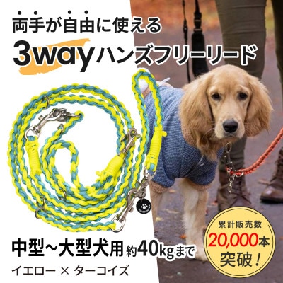 【犬用】3WAYハンズフリーリード(中型〜大型犬用)イエロー×ターコイズ【ゴールデンママ】【配送不可地域：離島・沖縄県】【1743321】