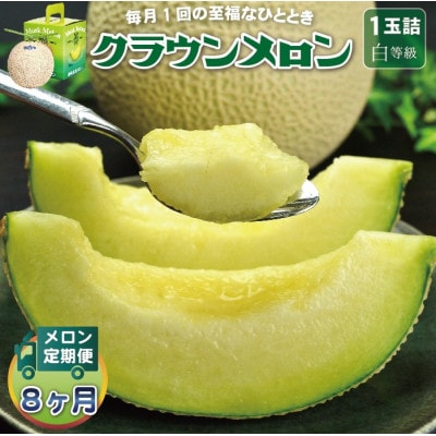 【毎月定期便】クラウンメロン(白等級) 1玉全8回【配送不可地域：離島・北海道・沖縄県】【4069723】