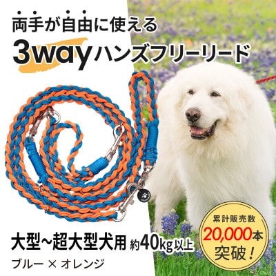 【犬用】3WAYハンズフリーリード(大型〜超大型犬用)ブルー×オレンジ【ゴールデンママ】【配送不可地域：離島・沖縄県】【1743334】