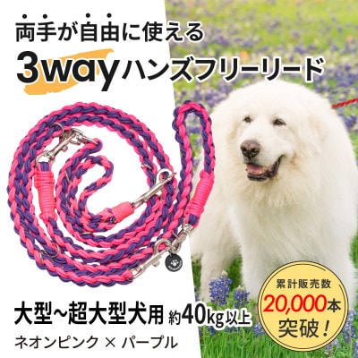 【犬用】3WAYハンズフリーリード(大型〜超大型犬用)ネオンピンク×パープル【ゴールデンママ】【配送不可地域：離島・沖縄県】【1743335】