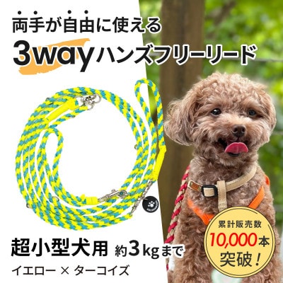 【犬用リード】3WAYハンズフリーリード(超小型犬用)イエロー×ターコイズ【ゴールデンママ】【配送不可地域：離島・沖縄県】【1663358】