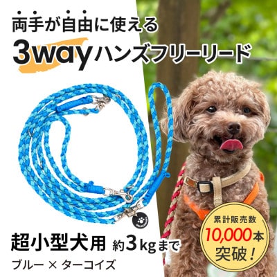 【犬用リード】3WAYハンズフリーリード(超小型犬用)ブルー×ターコイズ【ゴールデンママ】【配送不可地域：離島・沖縄県】【1712895】