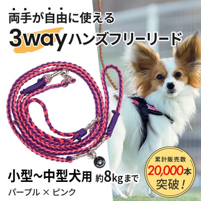 【犬用】3WAYハンズフリーリード(小型〜中型犬用)パープル×ピンク【ゴールデンママ】【配送不可地域：離島・沖縄県】【1743131】