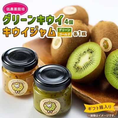 5881　キウイ&ジャム　掛川産グリーンキウイ4個・キウイジャム×2個(ギフト箱入り)【配送不可地域：離島・北海道・沖縄県・四国・九州】【1603112】