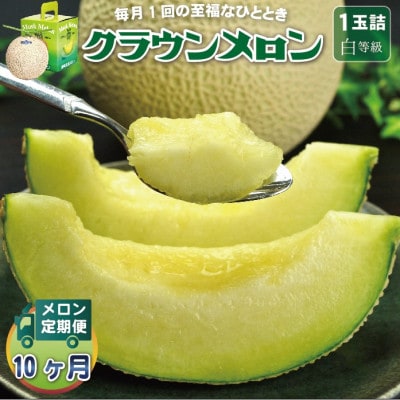【毎月定期便】クラウンメロン(白等級) 1玉全10回【配送不可地域：離島・北海道・沖縄県】【4069725】