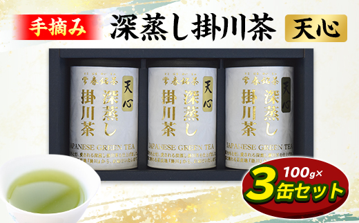 手摘み 深蒸し掛川茶 天心 100g×3缶セット 箱入包装【配送不可地域：離島・沖縄県】【1619234】