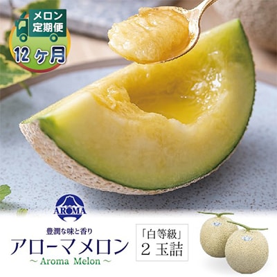 【毎月定期便】アローマメロン(白等級) 2玉 全12回【配送不可地域：離島・北海道・沖縄県】【4013006】