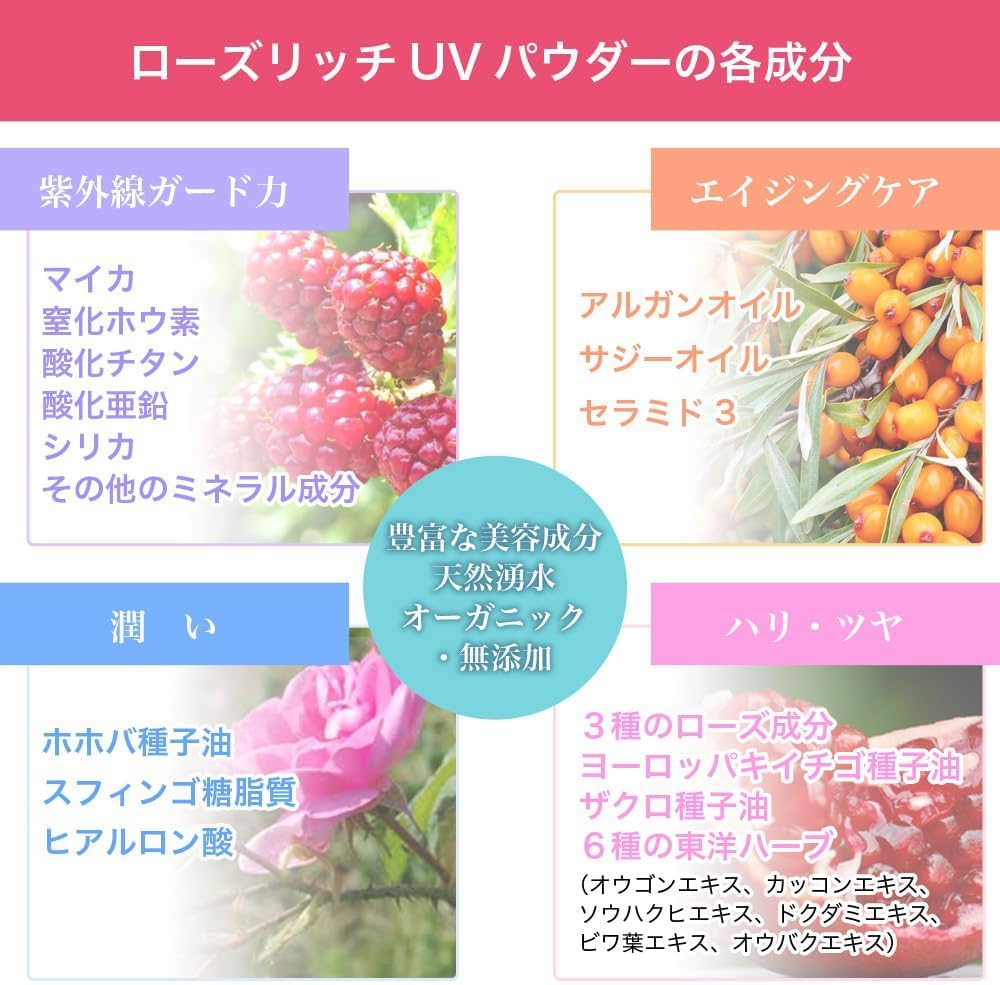 ファンデーション ローズリッチUVパウダー 6g 化粧品 コスメ ファンデ スキンケア オーガニック 美容 パウダー UVカット ブルーライト 紫外線 対策 保湿 乾燥肌 ブルークレールオーガニクス 静岡県 藤枝市
