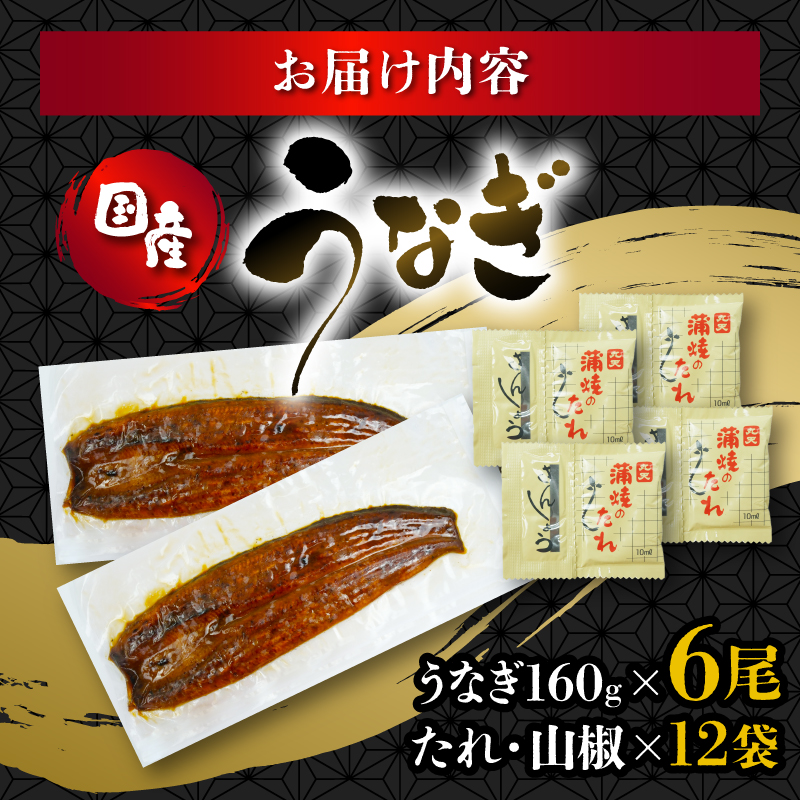 うなぎ 国産 蒲焼 160g × 6尾 計960g 鰻蒲焼 ウナギ JAS認定 活鰻 自家製蒲焼のたれ 山椒 丑の日 ギフト 贈答 冷凍 養殖 真空パック レンジ 調理 湯煎 まとめ買い 静岡県 藤枝