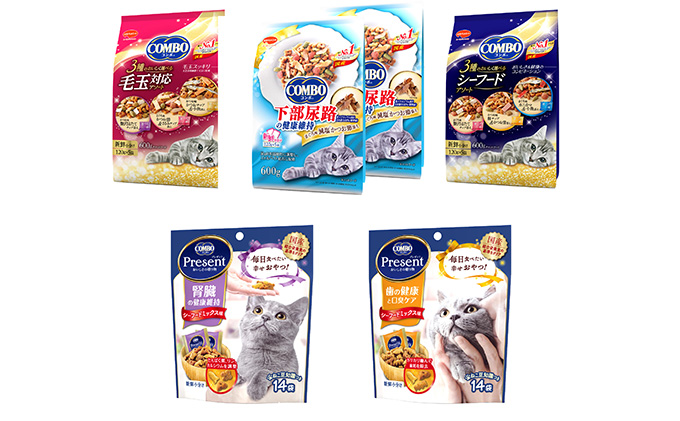 キャットフード：おやつコンボ5種類アソート 日本ペットフード ネコ 猫 愛猫 ケア ペット えさ セット COMBO 歯 口臭 腎臓 アソート シーフード 毛玉 健康 キャット 下部尿路 加工食品