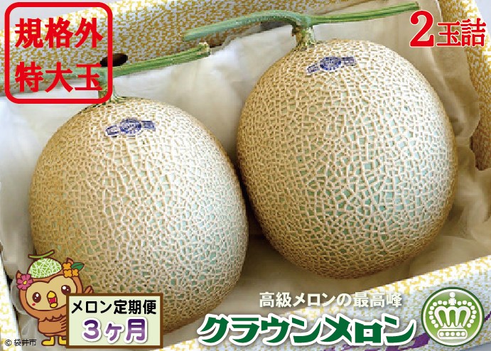 【3ヶ月定期便】クラウンメロン　規格外特大玉（約1.7kg）2玉入