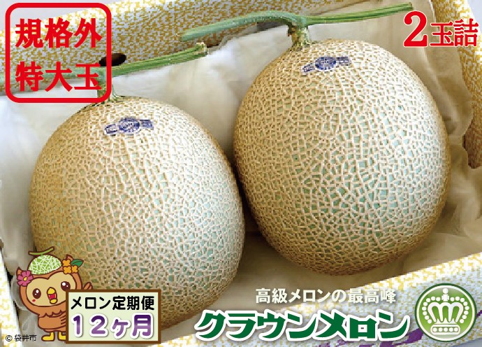 【12ヶ月定期便】クラウンメロン　規格外特大玉（約1.7kg）2玉入