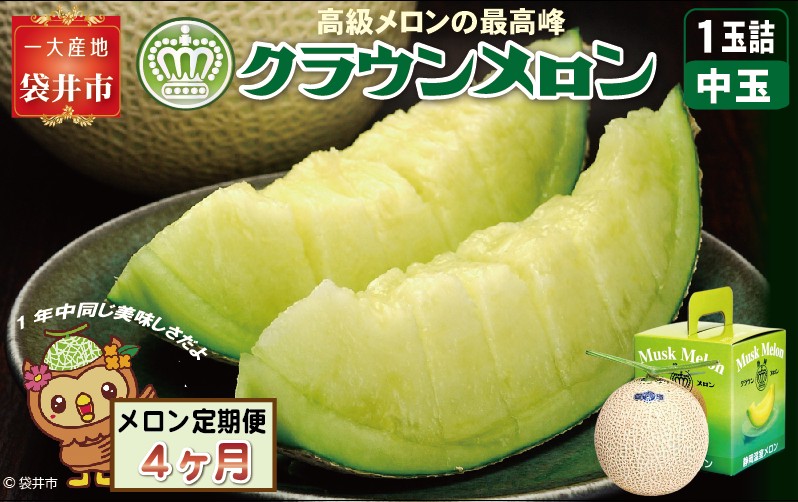 【4ヶ月定期便】クラウンメロン（白等級）中玉　1玉入 　果物 フルーツ デザート メロン マスクメロン 青肉 高級 ギフト 贈り物 静岡県産 袋井市