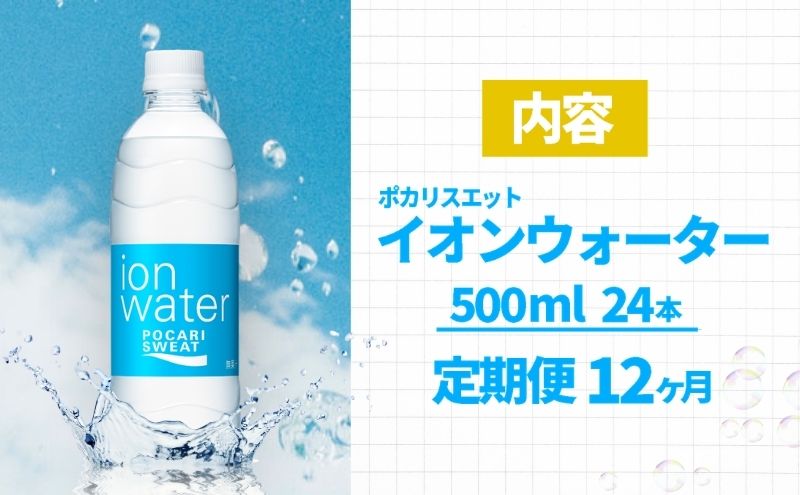 イオンウォーター 定期便 12ヶ月 500ml 24本 大塚製薬 ポカリスエット ポカリ スポーツドリンク イオン飲料 スポーツ トレーニング アウトドア 熱中症対策 健康 12回 