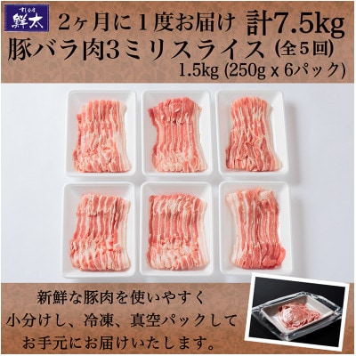 【2ヵ月毎定期便】湖西市産ブランド豚「ふじのくに夢ハーブ豚」バラ肉3mmスライス 1.5kg全5回【配送不可地域：離島】【4064589】