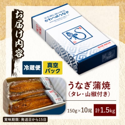 【産地直送】浜名湖産うなぎ 約蒲焼150g×10尾[かわべのうなぎ]【配送不可地域：離島】【1389400】