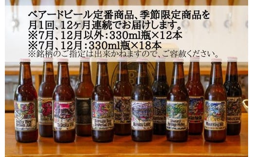 （定期便・12回）修善寺 ベアードビール おすすめ 330ml × 12本 セット （7月・12月 は 18 本）【 ベアード クラフトビール 地ビール 瓶ビール ご当地 ビール オリジナル 酒 晩酌 家飲み ビール お酒 BBQ 宅飲み 人気 高評価 ギフト お土産 静岡 伊豆 修善寺 アソート 飲み比べ 定番 季節限定 季節 国産 酒 お酒 アルコール ご当地 お取り寄せ】 32-001