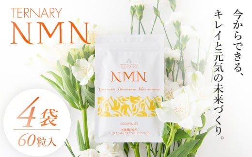 ターナリーNMN（60粒入パウチ）×4袋【エイジングケア 高純度 健康維持 毎日習慣 国内工場 緑黄色野菜 ビタミンA ビタミンC ビタミンE NAD 美容 健康 カプセル 静岡 伊豆　RNA NMN nmn サプリ サプリメント 国内製造 高純度 耐酸性 カプセル タブレット 健康 サーチュイン】