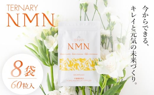ターナリーNMN（60粒入パウチ）×8袋【エイジングケア 高純度 健康維持 毎日習慣 国内工場 緑黄色野菜 ビタミンA ビタミンC ビタミンE NAD 美容 健康 カプセル 静岡 伊豆　RNA NMN nmn サプリ サプリメント 国内製造 高純度 耐酸性 カプセル タブレット 健康 サーチュイン】