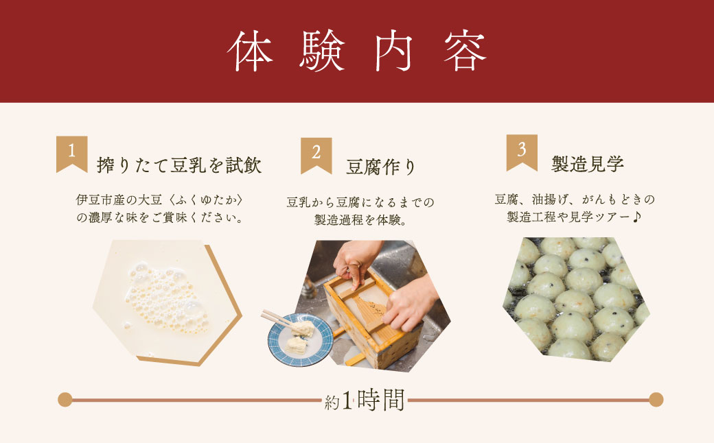 季多楽 伊豆市産 大豆 美味しい 豆腐作り 体験 チケット (大人２名分 ※チケット発送時 おいしい お土産付）【手作り 体験 豆腐 伊豆 チケット 】011-008