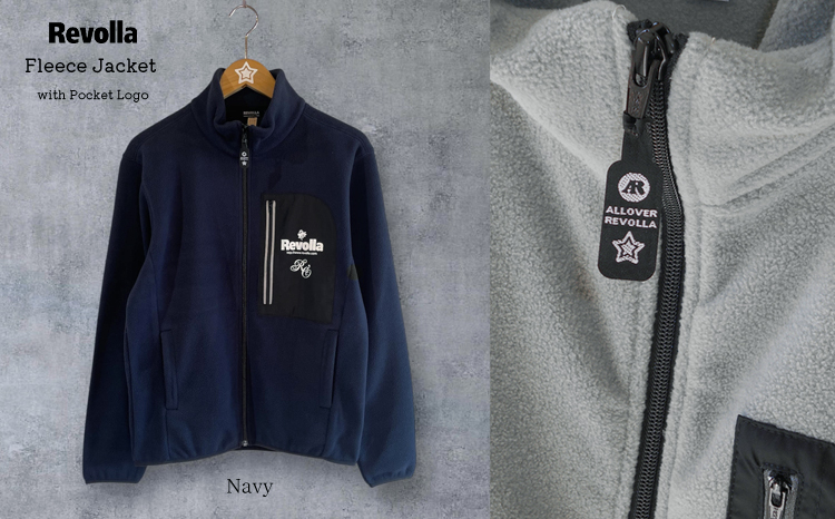 005-104　【ネイビー・4L】ポケットロゴ　フリースジャケット　男女兼用