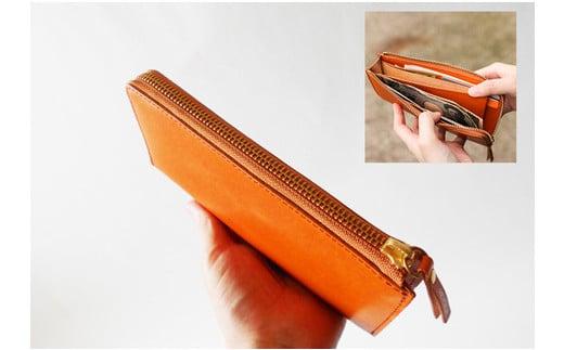 005-112　【ネイビー】薄型デザイン　職人仕上げ　牛革Lジップロングウォレット　男女兼用