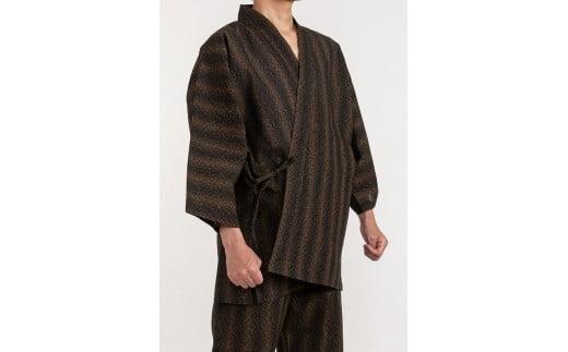 061-26　【鼠×黒・LLサイズ】織り・縫製　地元遠州製　総絣作務衣