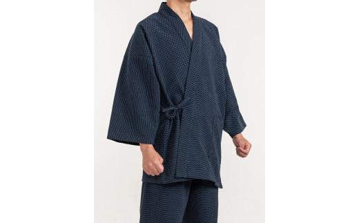 061-18　【茶・Mサイズ】織り・縫製　地元遠州製　三子撚杢水玉作務衣