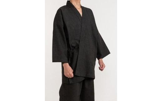 061-24　【紺・Mサイズ】織り・縫製　地元遠州製　綿麻楊柳作務衣（刷毛目縞）