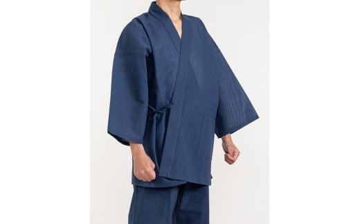 061-12　【紺・Mサイズ】織り・縫製　地元遠州製　しじら織（豆網代）作務衣