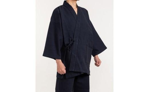 061‐17　【紺・LLサイズ】織り・縫製　地元遠州製　厚織刺子作務衣「白虎」