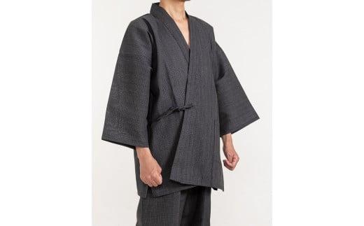 061-11　【黒・LLサイズ】織り・縫製　地元遠州製　しじら織（微塵格子）作務衣