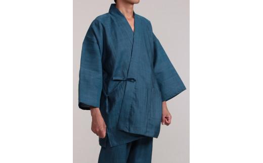 061-8　【薄茶（格子）・LLサイズ】染め・織り・縫製　すべて地元遠州製　本麻作務衣