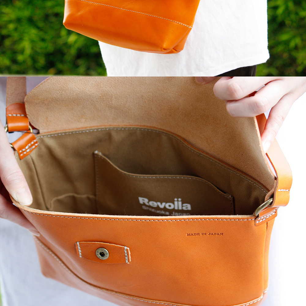 005-105　【ブラウン】職人仕上げ 牛革 本革 ショルダーバッグ 男女兼用 日本製 レザー バッグ 鞄 かばん カバン 斜めがけ 肩掛け ユニセックス メンズ レディース 国産 高品質 ハンドメイド 手作り 軽量 シンプル 通勤 通学 旅行 お出かけ プレゼント ギフト 牧之原市 静岡県