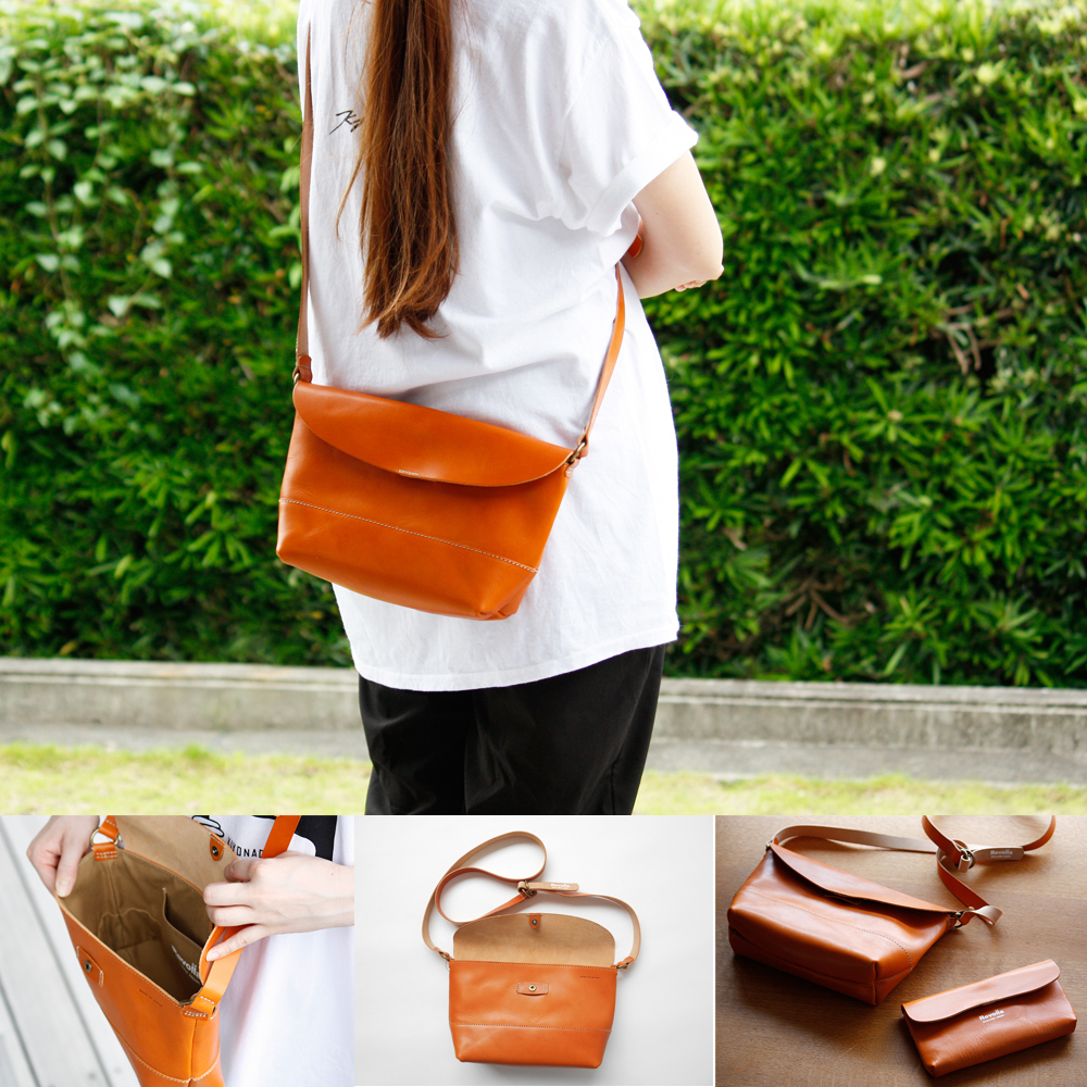 005-105　【ブラウン】職人仕上げ 牛革 本革 ショルダーバッグ 男女兼用 日本製 レザー バッグ 鞄 かばん カバン 斜めがけ 肩掛け ユニセックス メンズ レディース 国産 高品質 ハンドメイド 手作り 軽量 シンプル 通勤 通学 旅行 お出かけ プレゼント ギフト 牧之原市 静岡県