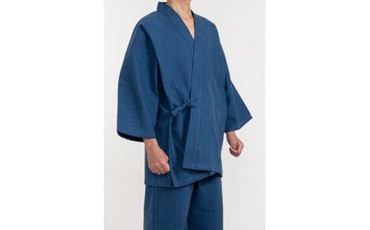 061-19　【紺・LLサイズ】織り・縫製　地元遠州製　矢鱈縞斜子織作務衣