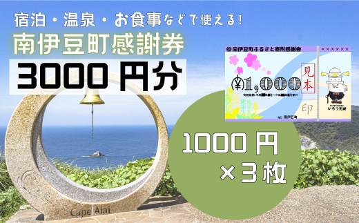 南伊豆町ふるさと寄附感謝券3枚【 伊豆 宿泊 旅行 宿 旅館 観光 グルメ 食事 アクティビティ 南伊豆 クーポン 宿泊券 ヒリゾ浜 SUP カヤック 桜 静岡 】　<BE-1>