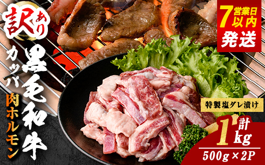 ＜ 訳あり＞ 国産 黒毛和牛 カッパ ( 肉ホルモン ) 特製塩だれ漬け 1kg BBQ すぐ届く スピード発送