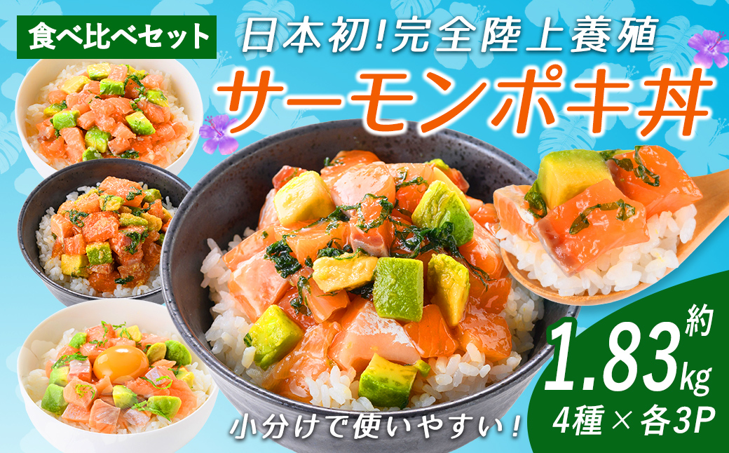 日本初 完全陸上養殖 静岡県小山町産 アトランティックサーモン 冷凍 ポキ丼 （ 食べ比べ セット 約160g / 約130g × 3パック × 4つの味 ）
