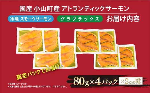 小山町産アトランティックサーモン　スモークサーモン（食べ比べセット80g×4パック×2種類）