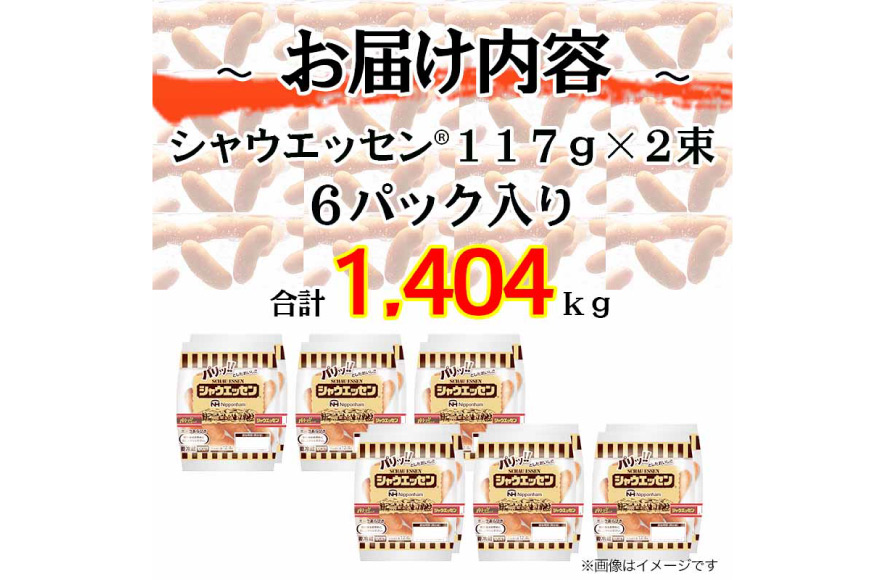 定期便 シャウエッセン 117g(約6本入) 2束 6袋 計1.404kg 12回 総計16.848kg [ 日本ハム マーケティング 静岡県 吉田町 22424428] 冷蔵 小分け ウインナー ウィンナー ソーセージ 粗びき 粗挽き あらびき 業務用 惣菜 弁当 お弁当 おかず おつまみ バーベキュー