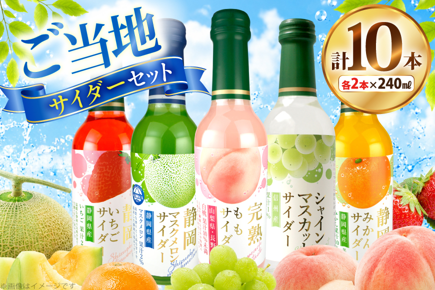 サイダー ご当地サイダーセット 5種 各2本 計10本 [翔栄通商 静岡県 吉田町 22424706] 炭酸 炭酸飲料 瓶 ソーダ メロン みかん シャインマスカット いちご もも ご当地サイダー 木村飲料