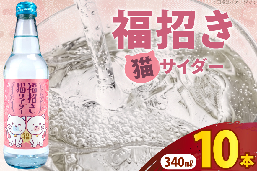 サイダー 福招き猫サイダー 340ml × 10本 [翔栄通商 静岡県 吉田町 22424716] 炭酸 炭酸飲料 瓶 ソーダ 招き猫 サイダー 木村飲料