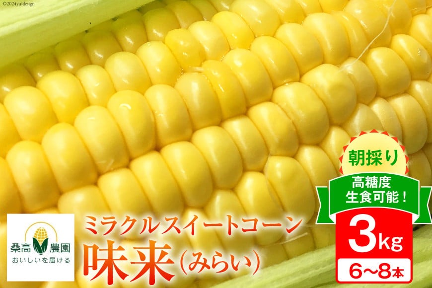 【期間限定発送】【糖度平均18度以上】とうもろこし 朝どれミラクルスイートコーン「味来」3kg箱 6〜8本 [桑高農園 静岡県 吉田町 22424255] コーン トウモロコシ スイートコーン 朝採り 朝採れ 甘い