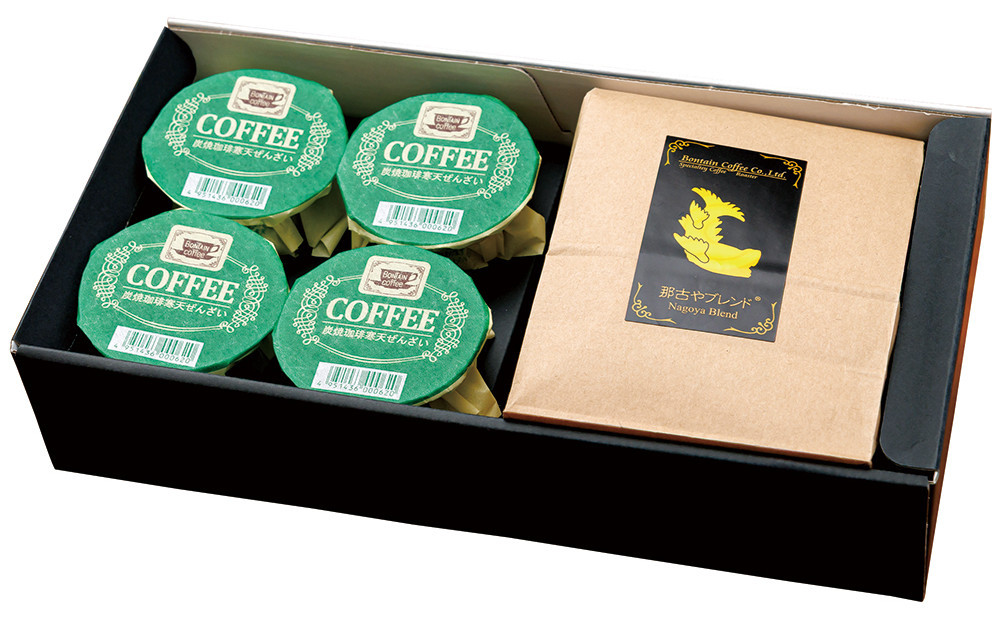 「ボンタイン珈琲」炭焼き珈琲寒天ぜんざい&ドリップコーヒー詰合せ　ドリップコーヒー７袋　寒天ぜんざい4個　