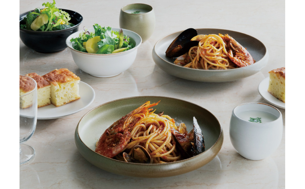 Tableware Shallow Bowl Curveペアセット21cm 藍墨