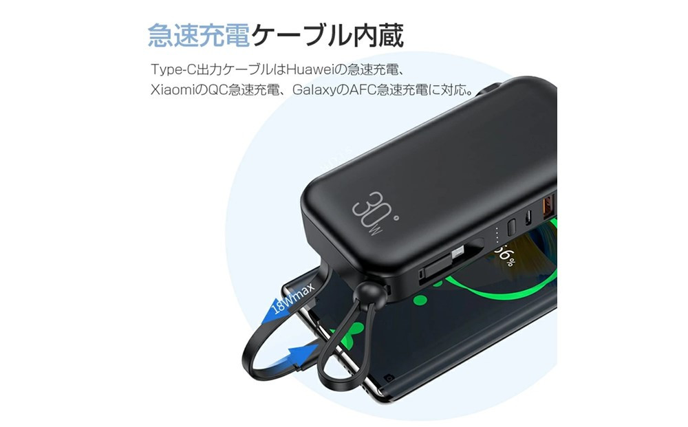 【ホワイト】モバイルバッテリー ACアダプター 15000mAh 55.5Wh 防災電源 コンセント一体型 Type-C出入力ポート+USB出力ポート+3本ケーブル内蔵 5台同時充電 PD20W 折りたたみ式プラグ iPhone/iPad/Android各機種対応 90日安心保証付き PSE認証済