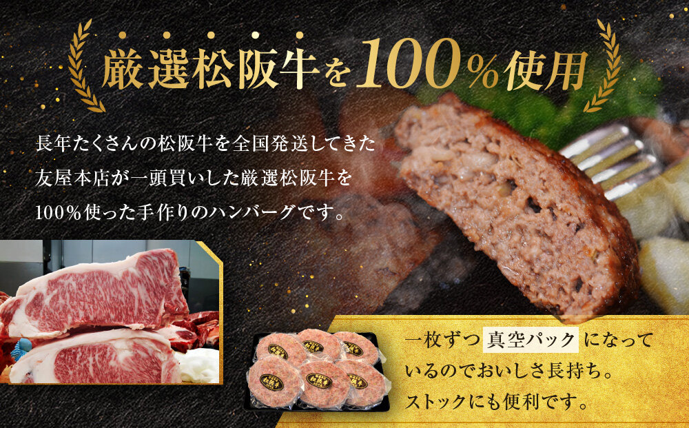 【ふるさと納税】松阪牛100%ハンバーグ 特大180g12枚（6枚×2箱)　保存料添加物なし【友屋本店】