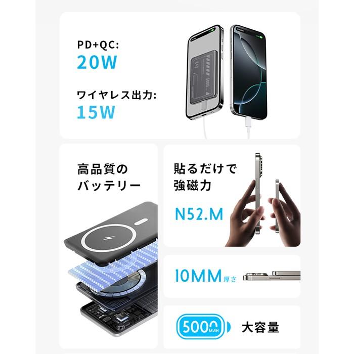 ãMagSafeå¯Ÿå¿ iPhone16å
é»ãã¢ãã€ã«ããããªãŒïŒãã©ãã¯ïŒã¯ã€ã€ã¬ã¹å
é»åš5000mAh/19.25Wh