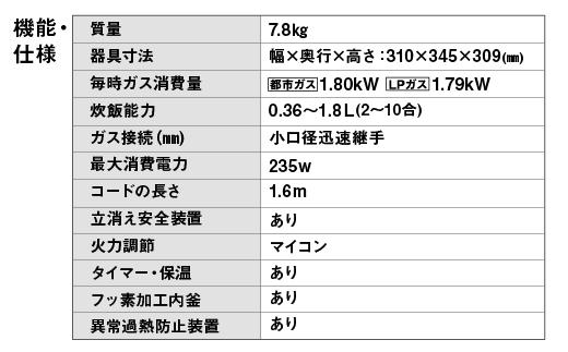 【プロパンガス・ホワイト】家庭用マイコンジャー付ガス炊飯器「炊きわざ」10合タイプ　PR-M18TV